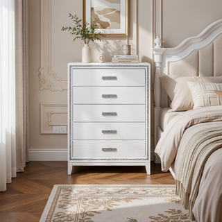 Sunvega White Finish Transitional Glam Nightstand with Spacious 2-Drawer Storage