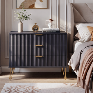 Sunvega Modern Glam Dresser with Gold Metal Handles and Splayed Legs for Bedroom