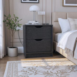 Sunvega White Double Drawer Nightstand with Large Top Surface and Spacious Storage