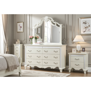 Sunvega Milan Mirror Framed White Wood Dresser with Ball Bearing Glides