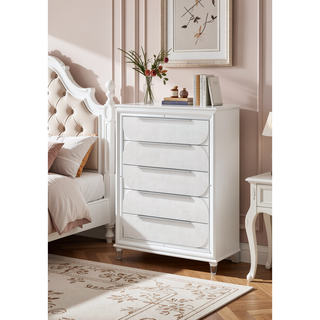 Sunvega Modern Pearl White Finish Nightstand with Spacious Drawers and Acrylic Legs