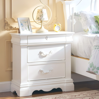 Sunvega Estrella White Finish Pine Wood Nightstand with 3 Drawers