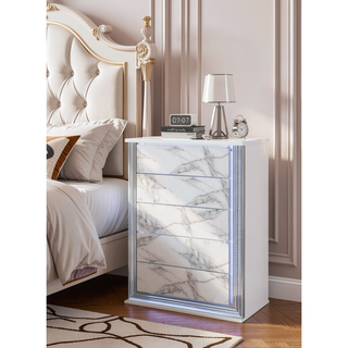Sunvega Modern Sleek Nightstand with LED Light and Rich Chrome Accents