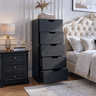 Sunvega White 5 Drawer Tall Dresser with Pull Out System Compact Size