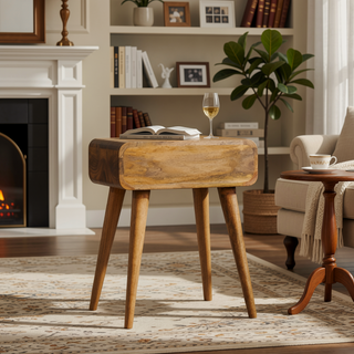 Sunvega Mid-Century Modern Solid Mango Wood Nightstand with Drawer and Tapered Legs