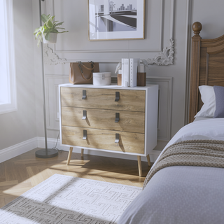Sunvega Modern White Macadamia Finish Three Drawer Dresser for Bedroom