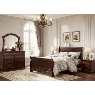 Sunvega Brown Cherry Finish Louis Phillipe Style 6 Drawer Dresser with Hidden Jewelry Storage