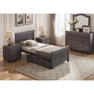 Sunvega Solid Hardwood Slat Design Chest with Mortise and Tenon Joinery in Charcoal Brown