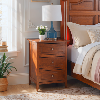 Sunvega Transitional Oak Nightstand With Three Drawers For Bedroom