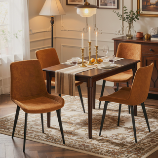 Sunvega Modern Leather Dining Chair with Sleek Metal Legs and Upholstered Cushion Seat
