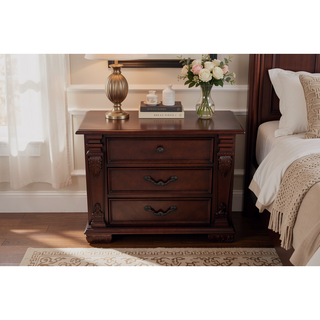 Sunvega Cherry Wood Night Stand with Two Smooth Ball Bearing Drawers