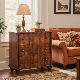Sunvega Solid Mango Wood Chest with Roasted Almond Finish and Scalloped Edges