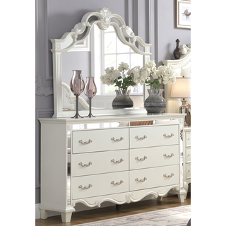 Sunvega Milan Mirror Framed White Wood Dresser with Ball Bearing Glides