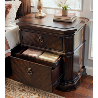 Sunvega Transitional Solid Wood Nightstand with Square Chrome Knobs in Acacia Walnut