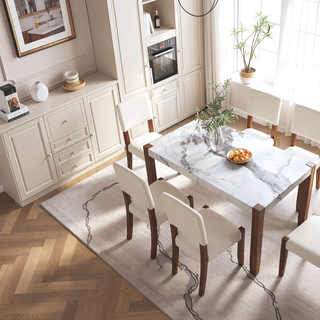 Sunvega Modern Faux Marble Dining Table with Sturdy Wood Legs for Living Room