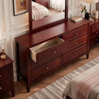 Sunvega Fully Assembled 6 Drawer Dresser with French Dovetail Wood Veneer Finish