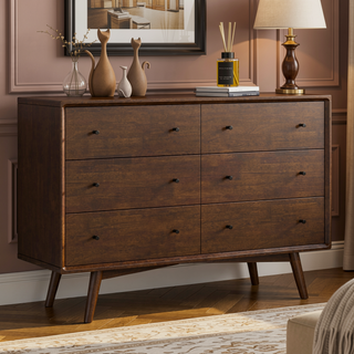Sunvega Mid-Century Modern Solid Wood Dresser with Tapered Legs and Partial Assembly