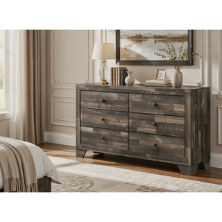 Sunvega Rustic Brown Gray Finish Wooden Nightstand with Two Drawers for Bedroom