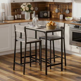 Sunvega Industrial Counter Height Kitchen Table and Two Bar Stools Set for Small Space
