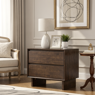 Sunvega Hemlock Warm Brown Two-Drawer Nightstand with Felt Lined Storage