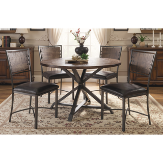 Sunvega Rustic Industrial Round Dining Table with Herringbone Top