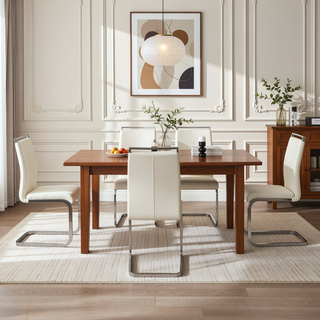 Sunvega Cream Textured Granular Fabric Dining Chairs with Ergonomic Backrest for Modern Spaces