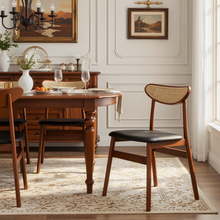 Sunvega Solid Wood Dining Chair with Upholstered Seat and PU Cushion for Restaurant