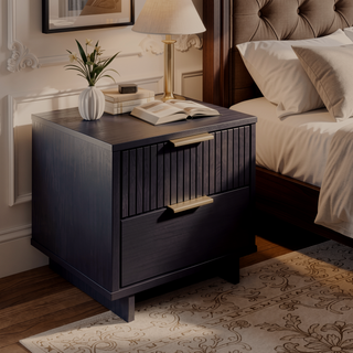 Sunvega Modern Glam Nightstand with Gold Steel Handles and Solid Wood Drawers