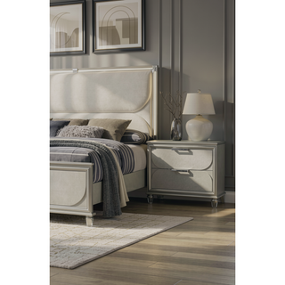 Sunvega Silver 2-Drawer Nightstand with Acrylic Handles and Embossed Panels
