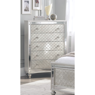 Sunvega Modern Luxury Nightstand with Silver Finish and Diamond Patterned Drawer Fronts