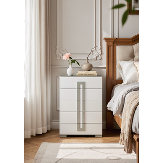 Sunvega Sleek White Finish Tall Chest with Multiple Drawers for Maximum Storage