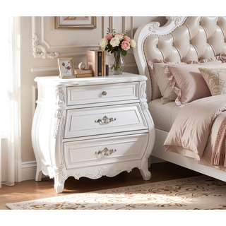 Sunvega Elegant Modern Style Pearl White Wood Nightstand with Three Spacious Drawers