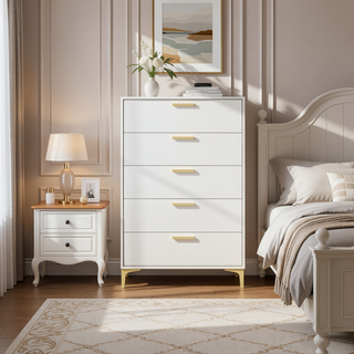 Sunvega White Rectangular 5-Drawer Chest with a Clean and Timeless Finish