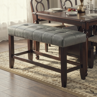 Sunvega Silver Faux Leather Upholstered Tufted Seat Counter Height Bench
