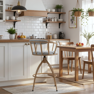 Sunvega Modern Industrial Swivel Bar Stool Set of 2 with Cushioned Fabric Seat