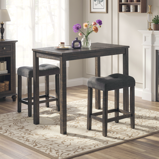 Sunvega Gray 3-Piece Counter Height Dining Set with Button Tufted Stools