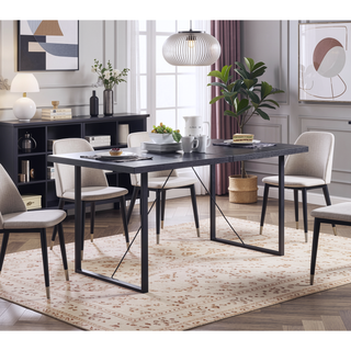 Sunvega Sleek Modern Rectangle Dining Table with Sturdy Sled Base and Wooden Top