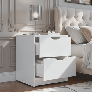 Sunvega White 2 Drawer Nightstand End Table with Pull Out System and Sleek Design