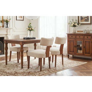 Sunvega Set of 2 Linen Fabric Modern Armless Dining Chairs With Curved Backrest
