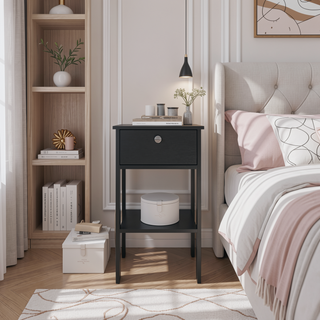 Sunvega Modern White Nightstand with Dual Drawers and Open Shelf for Bedroom