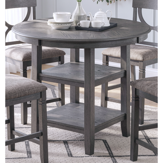 Sunvega Contemporary Round Dining Table with Storage Shelves and 4 Gray Chairs
