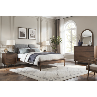 Sunvega Mid-Century Modern Walnut Finish Nightstand with 2 Dovetail Drawers and USB Charging Port