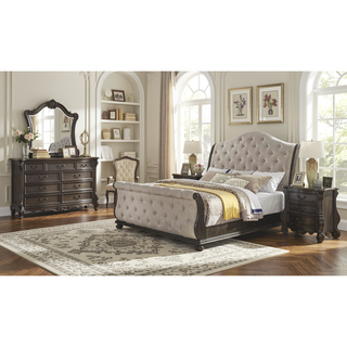 Sunvega Dark Brown Nightstand with French Dovetail Drawers and Antique Finish