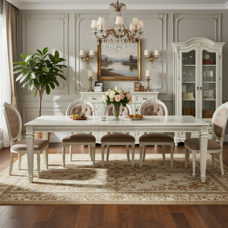 Sunvega Modern Glam Dining Table with Silver Finish and Acrylic Inset Framing
