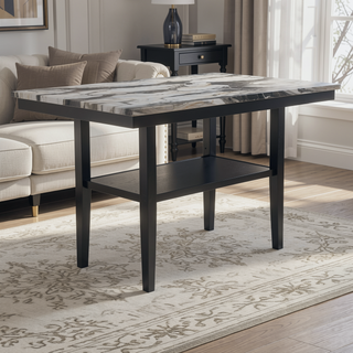 Sunvega 60 Inch Counter Dining Table with Black Base and Marble Top