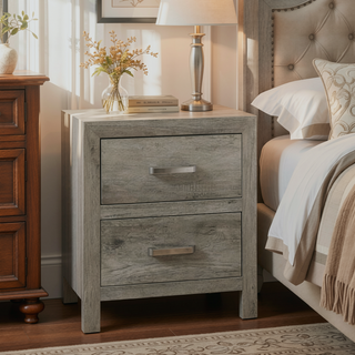 Sunvega Weathered Gray Finish 6 Drawer Dresser Faux Wood Veneer Bedroom Furniture