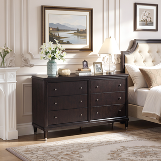 Sunvega Contemporary Six-Drawer Dresser with Cedar Lining and Metallic Accents for Bedroom
