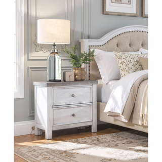 Sunvega Antique White and Gray Finish 2 Dovetail Drawer Nightstand Wooden Furniture