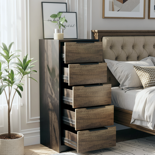 Sunvega White Pine Modern Vertical Five Drawer Dresser for Narrow Spaces