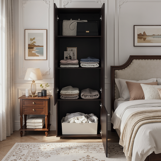 Sunvega Three-Door Cabinet with Three Shelves for Organizing Clothes and Linens